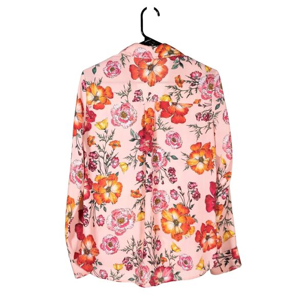 Express Women's Shirt Button Up Multicolor Floral Slim Fit V-Neck Blouse Top S - Picture 2 of 8